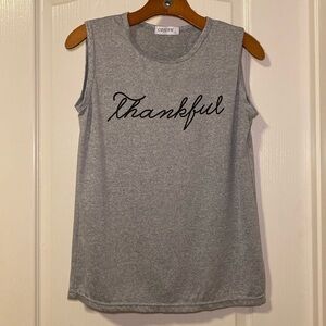 CDJLFH Women's Thankful Grey and Black Muscle Tee Tank Top Size Large NWOT